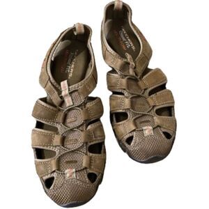 SKECHERS WOMEN’s TAUPE/TAN MULTI OUTDOOR RELAXED FIT LEATHER SANDALS Sz-9.5